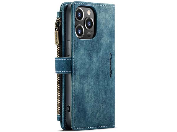 CaseMe Synthetic Leather Wallet Case with Zipper Pocket for iPhone 14 Pro Max - Teal