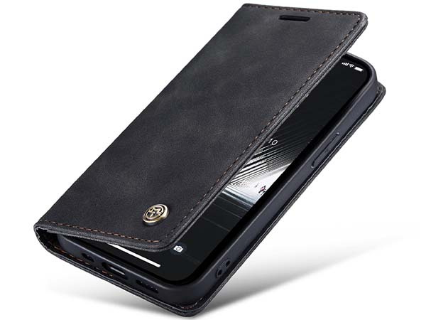 CaseMe Slim Synthetic Leather Wallet Case with Stand for iPhone 14 - Charcoal Leather Wallet Case