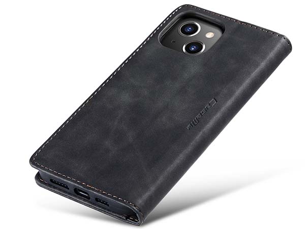 CaseMe Slim Synthetic Leather Wallet Case with Stand for iPhone 14 - Charcoal