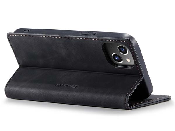 CaseMe Slim Synthetic Leather Wallet Case with Stand for iPhone 14 - Charcoal