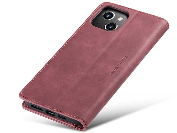 CaseMe Slim Synthetic Leather Wallet Case with Stand for iPhone 14 - Burgundy