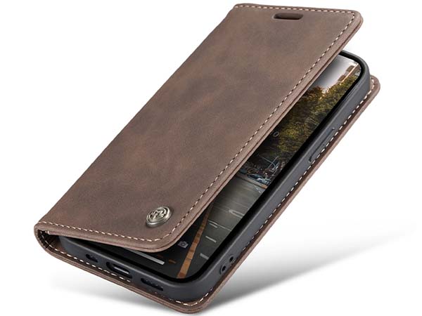 CaseMe Slim Synthetic Leather Wallet Case with Stand for iPhone 14 - Chocolate Leather Wallet Case