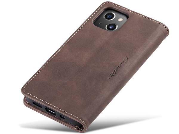 CaseMe Slim Synthetic Leather Wallet Case with Stand for iPhone 14 - Chocolate