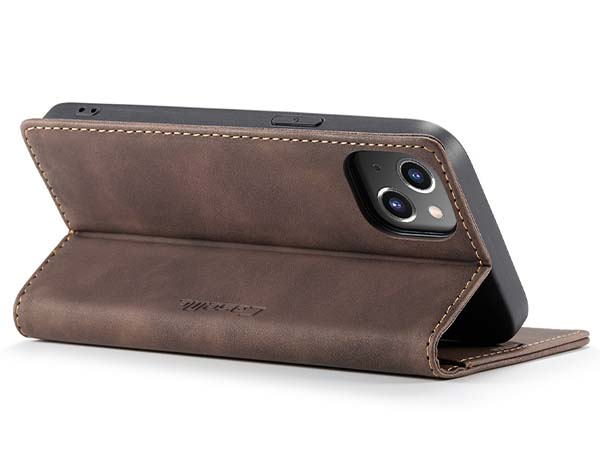 CaseMe Slim Synthetic Leather Wallet Case with Stand for iPhone 14 - Chocolate