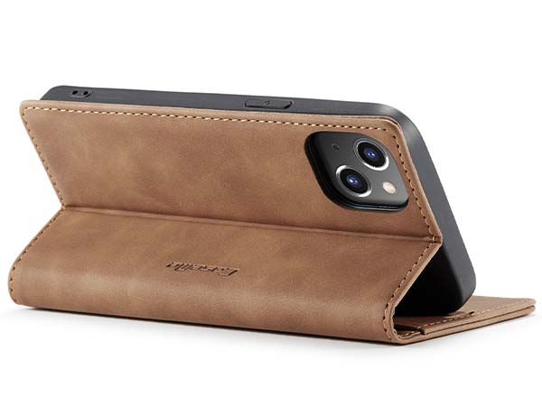 CaseMe Slim Synthetic Leather Wallet Case with Stand for iPhone 14 - Tan