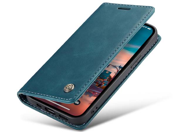CaseMe Slim Synthetic Leather Wallet Case with Stand for iPhone 14 - Teal Leather Wallet Case
