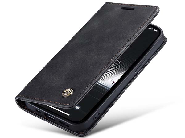 CaseMe Slim Synthetic Leather Wallet Case with Stand for iPhone 14 Plus - Charcoal Leather Wallet Case