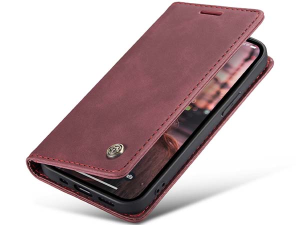 CaseMe Slim Synthetic Leather Wallet Case with Stand for iPhone 14 Plus - Burgundy Leather Wallet Case