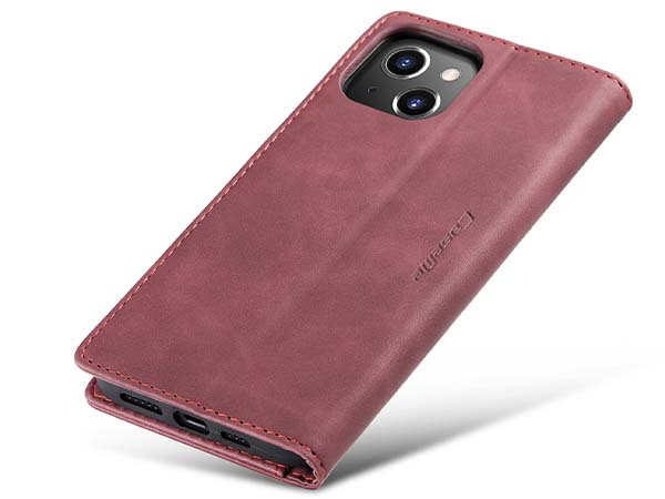 CaseMe Slim Synthetic Leather Wallet Case with Stand for iPhone 14 Plus - Burgundy
