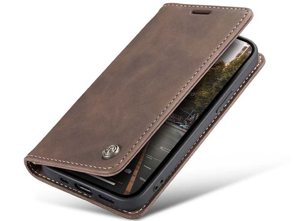 CaseMe Slim Synthetic Leather Wallet Case with Stand for iPhone 14 Plus - Chocolate Leather Wallet Case