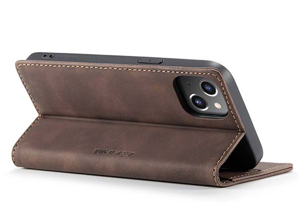 CaseMe Slim Synthetic Leather Wallet Case with Stand for iPhone 14 Plus - Chocolate