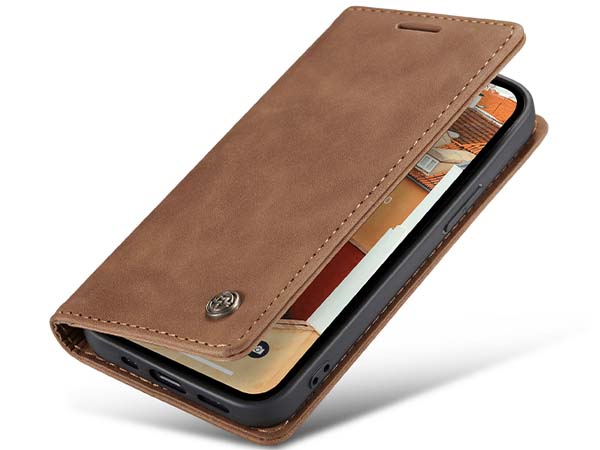 CaseMe Slim Synthetic Leather Wallet Case with Stand for iPhone 14 Plus - Tan Leather Wallet Case