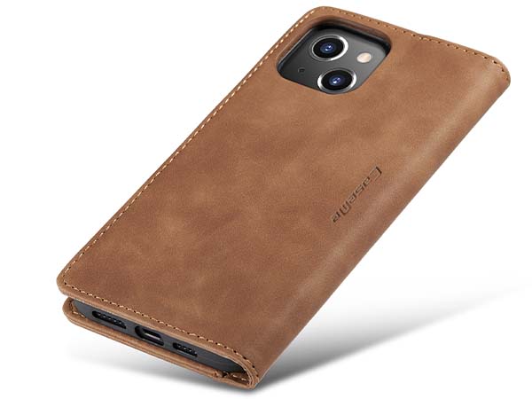CaseMe Slim Synthetic Leather Wallet Case with Stand for iPhone 14 Plus - Tan