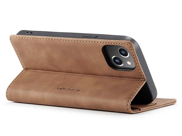 CaseMe Slim Synthetic Leather Wallet Case with Stand for iPhone 14 Plus - Tan