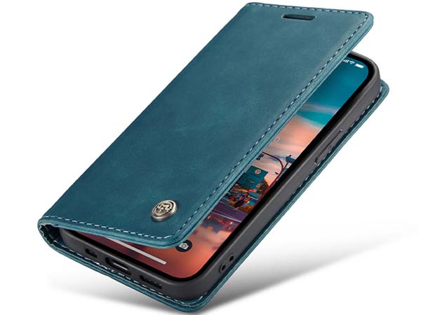CaseMe Slim Synthetic Leather Wallet Case with Stand for iPhone 14 Plus - Teal Leather Wallet Case