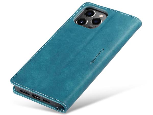 CaseMe Slim Synthetic Leather Wallet Case with Stand for iPhone 14 Pro - Teal