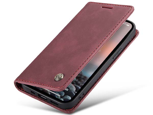 CaseMe Slim Synthetic Leather Wallet Case with Stand for iPhone 14 Pro - Burgundy Leather Wallet Case
