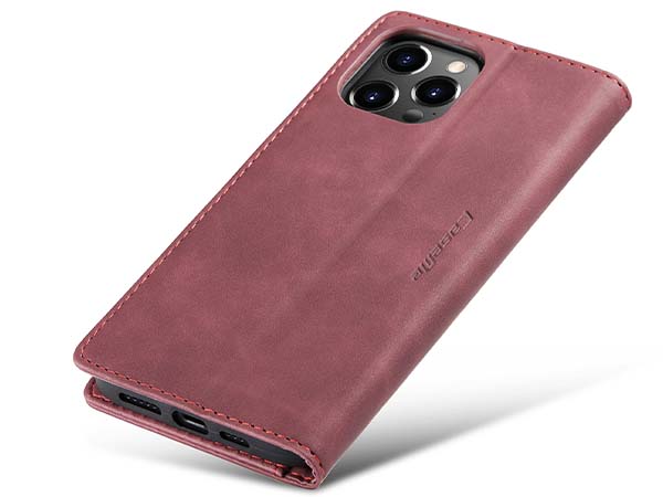 CaseMe Slim Synthetic Leather Wallet Case with Stand for iPhone 14 Pro - Burgundy