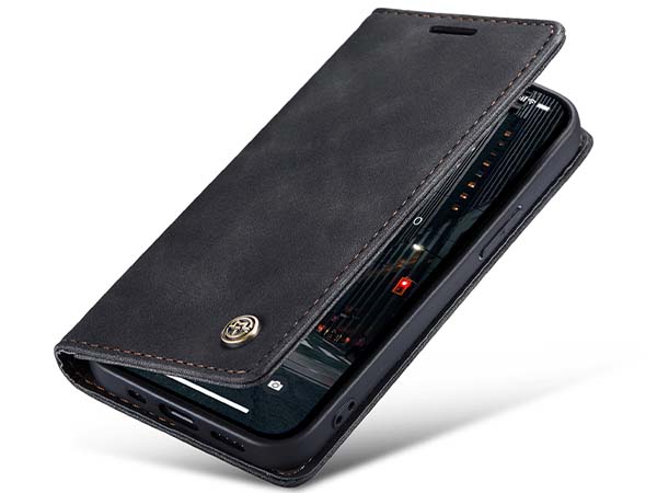 CaseMe Slim Synthetic Leather Wallet Case with Stand for iPhone 14 Pro - Charcoal Leather Wallet Case