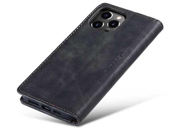 CaseMe Slim Synthetic Leather Wallet Case with Stand for iPhone 14 Pro - Charcoal