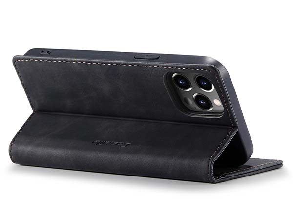 CaseMe Slim Synthetic Leather Wallet Case with Stand for iPhone 14 Pro - Charcoal