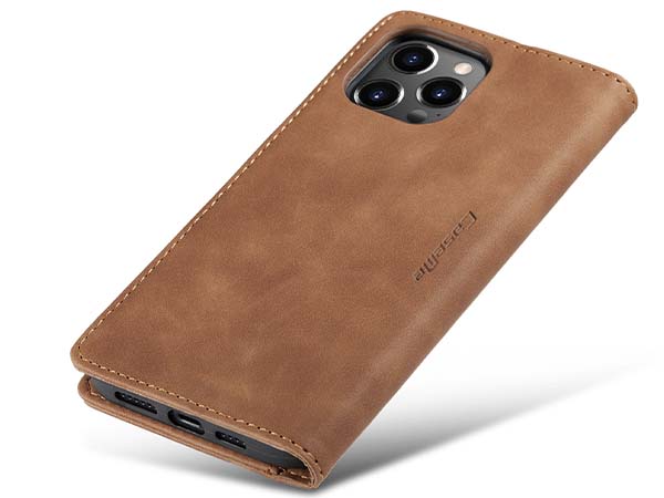 CaseMe Slim Synthetic Leather Wallet Case with Stand for iPhone 14 Pro - Tan
