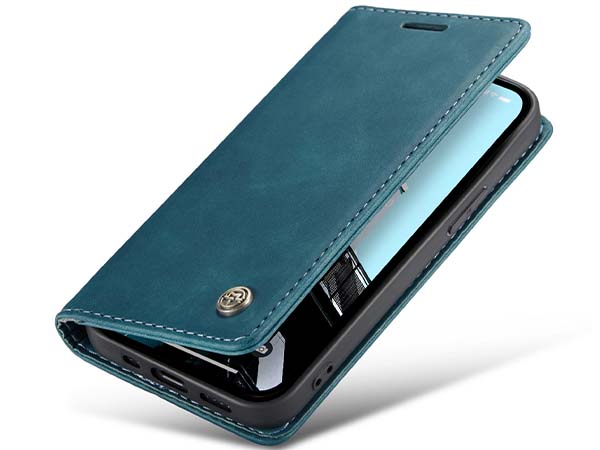 CaseMe Slim Synthetic Leather Wallet Case with Stand for iPhone 14 Pro Max - Teal Leather Wallet Case