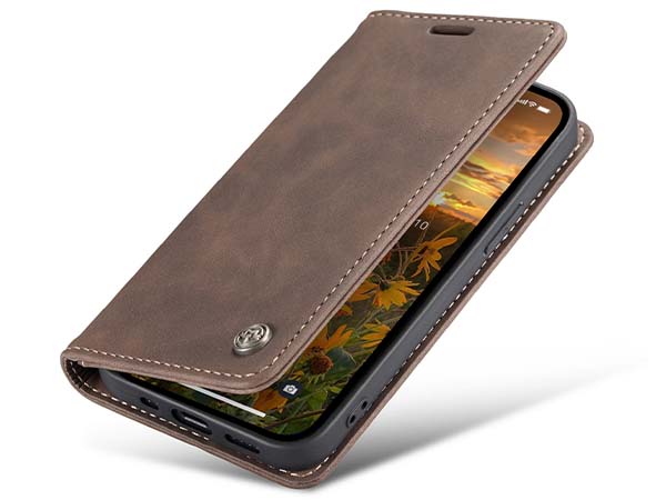CaseMe Slim Synthetic Leather Wallet Case with Stand for iPhone 14 Pro Max - Chocolate Leather Wallet Case