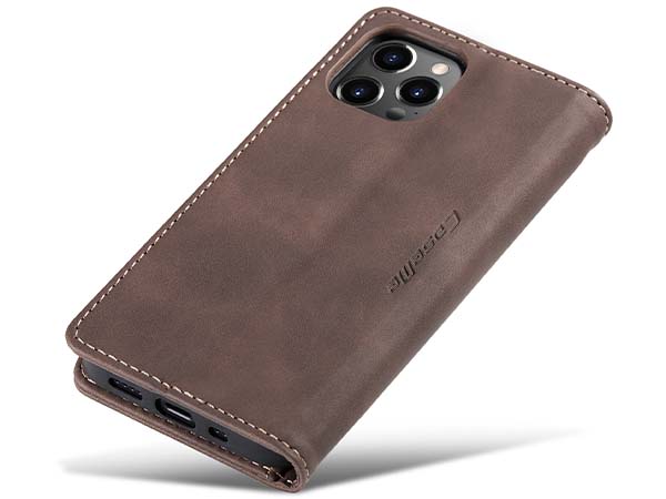 CaseMe Slim Synthetic Leather Wallet Case with Stand for iPhone 14 Pro Max - Chocolate