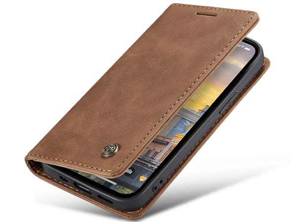 CaseMe Slim Synthetic Leather Wallet Case with Stand for iPhone 14 Pro Max - Tan Leather Wallet Case