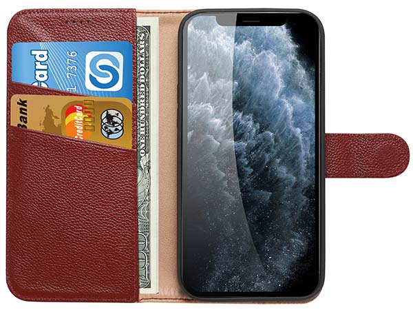 Premium Leather Wallet Case for Apple iPhone 14 - Rosewood