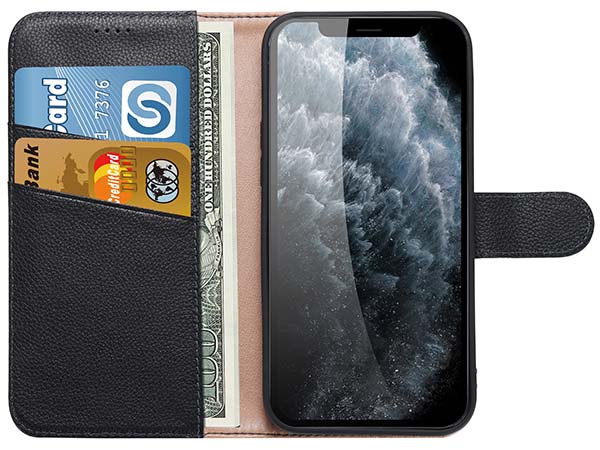 Premium Leather Wallet Case for Apple iPhone 14 - Black