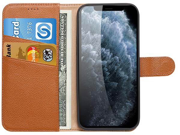 Premium Leather Wallet Case for Apple iPhone 14 - Caramel