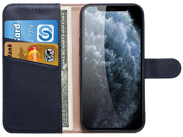Premium Leather Wallet Case for Apple iPhone 14 - Midnight Blue