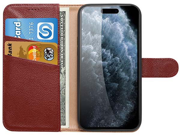 Premium Leather Wallet Case for Apple iPhone 14 Pro Max - Rosewood