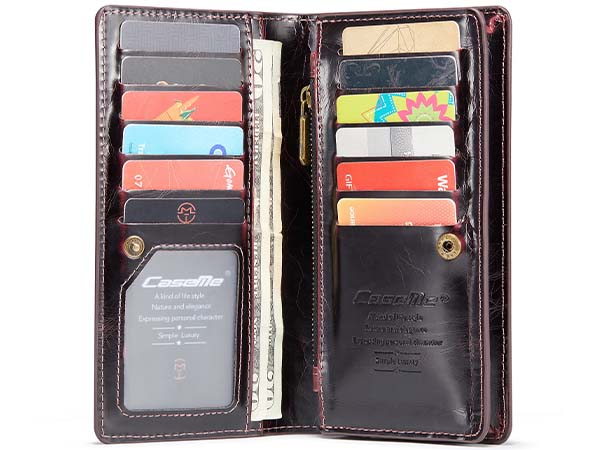 CaseMe Slim Wallet With Mobile Pouch - Burgundy