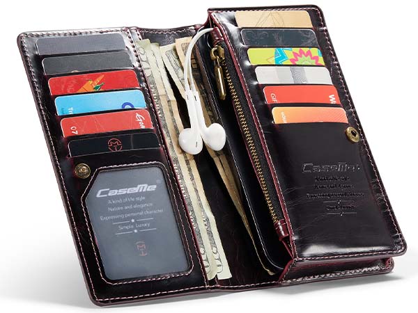 CaseMe Slim Wallet With Mobile Pouch - Burgundy