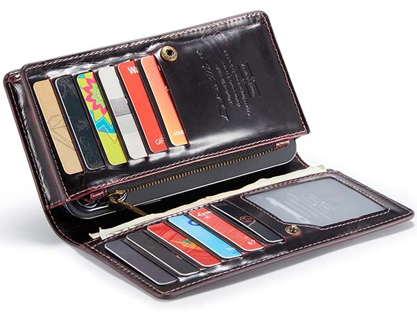 CaseMe Slim Wallet With Mobile Pouch - Burgundy