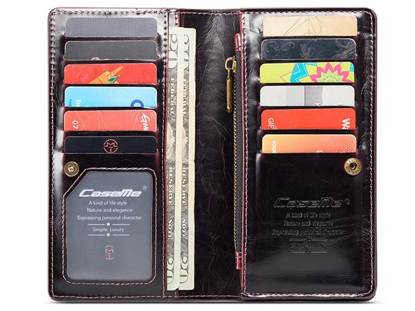 CaseMe Slim Wallet With Mobile Pouch - Burgundy