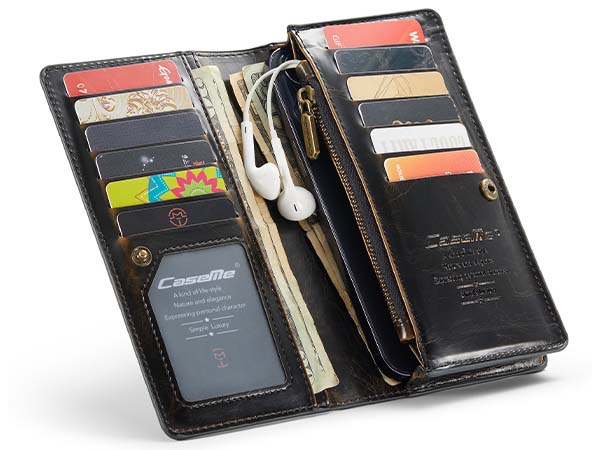CaseMe Slim Wallet With Mobile Pouch - Dark Brown