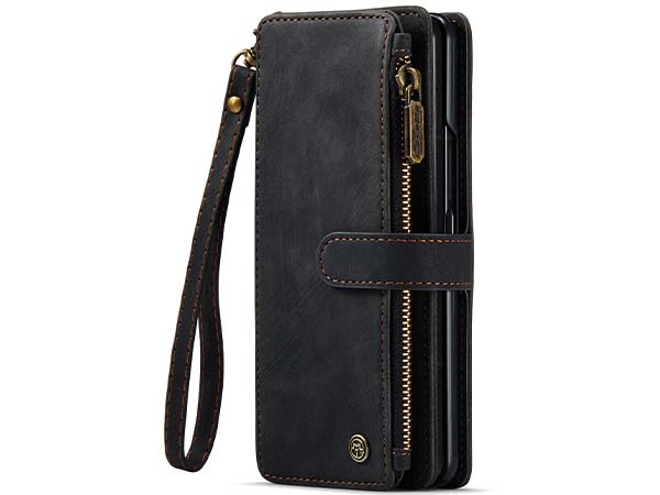 CaseMe Synthetic Leather Wallet Case with Zipper Pocket for Samsung Galaxy Z Fold4 - Charcoal