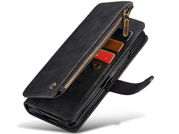 CaseMe Synthetic Leather Wallet Case with Zipper Pocket for Samsung Galaxy Z Fold4 - Charcoal