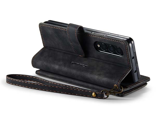CaseMe Synthetic Leather Wallet Case with Zipper Pocket for Samsung Galaxy Z Fold4 - Charcoal