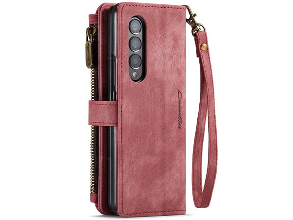 CaseMe Synthetic Leather Wallet Case with Zipper Pocket for Samsung Galaxy Z Fold4 - Blush Leather Wallet Case
