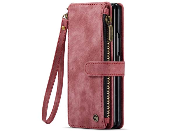CaseMe Synthetic Leather Wallet Case with Zipper Pocket for Samsung Galaxy Z Fold4 - Blush