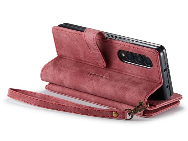 CaseMe Synthetic Leather Wallet Case with Zipper Pocket for Samsung Galaxy Z Fold4 - Blush