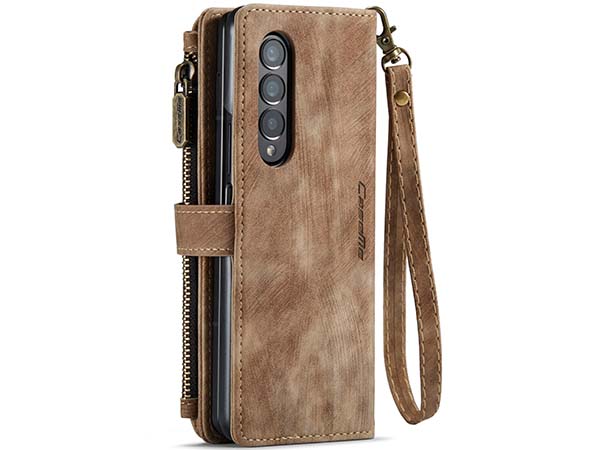 CaseMe Synthetic Leather Wallet Case with Zipper Pocket for Samsung Galaxy Z Fold4 - Desert Taupe Leather Wallet Case