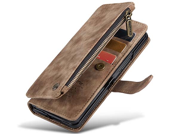 CaseMe Synthetic Leather Wallet Case with Zipper Pocket for Samsung Galaxy Z Fold4 - Desert Taupe