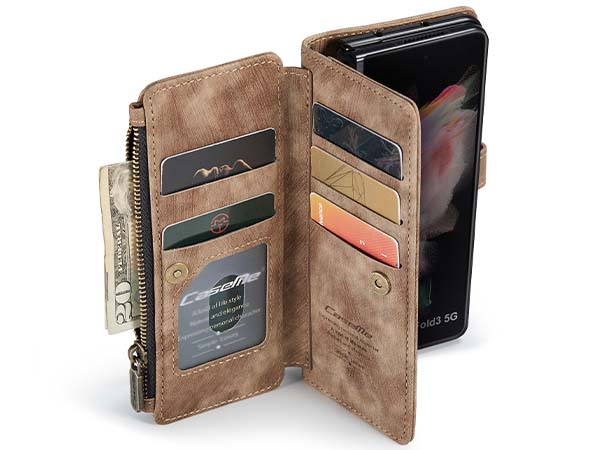 CaseMe Synthetic Leather Wallet Case with Zipper Pocket for Samsung Galaxy Z Fold4 - Desert Taupe