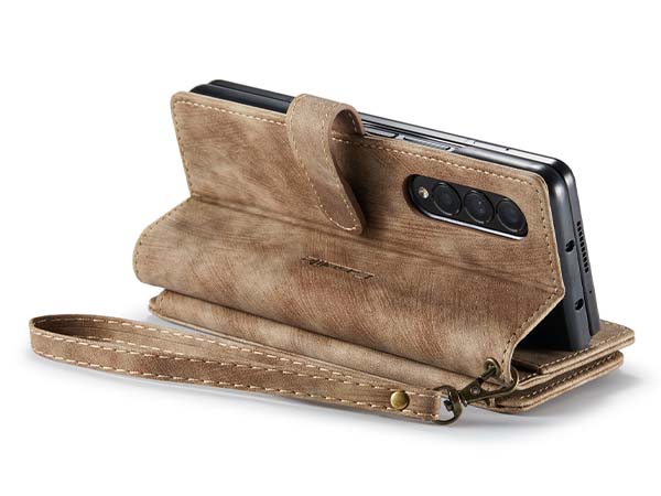 CaseMe Synthetic Leather Wallet Case with Zipper Pocket for Samsung Galaxy Z Fold4 - Desert Taupe